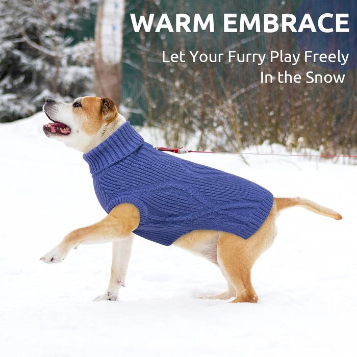 Теплий та м'який пуловер для собак Queenmore | Turtleneck для Corgi, Beagle, Французького бульдога, Шнауцера, Такси | Розмір L, Колір блакитний