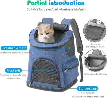 PETCUTE Рюкзак для собак, дихаючий, з м'яким матрацом, складний, з безпечною шлейкою, для подорожей, велосипеда, літака (Темно-синій 1)