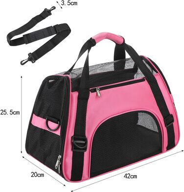 Транспортна сумка для собак та котів: рожева, складна, з регульованим плечовим ременем, 42 x 20 x 25.5 см