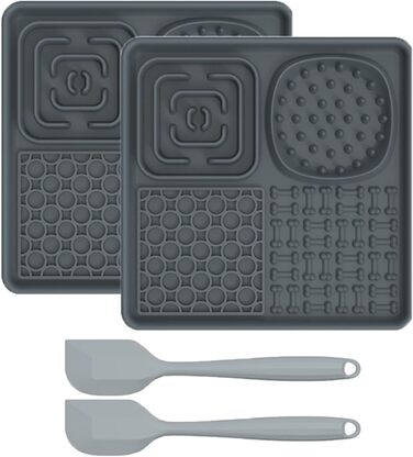 Силіконова килимок для ласощів для собак та котів з великим присоском 20см. Slow Feeder з силіконовим шпателем. Килимок для годування домашніх тварин, ідеально підходить для ласощів для собак та котячого корму (Сірий)