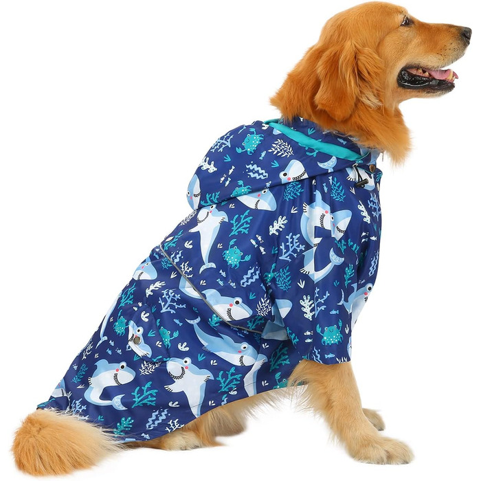 Дощовик для собак HDE, двошаровий, на блискавці, з капюшоном, розмір 3XL (XXX-Large, Хай)