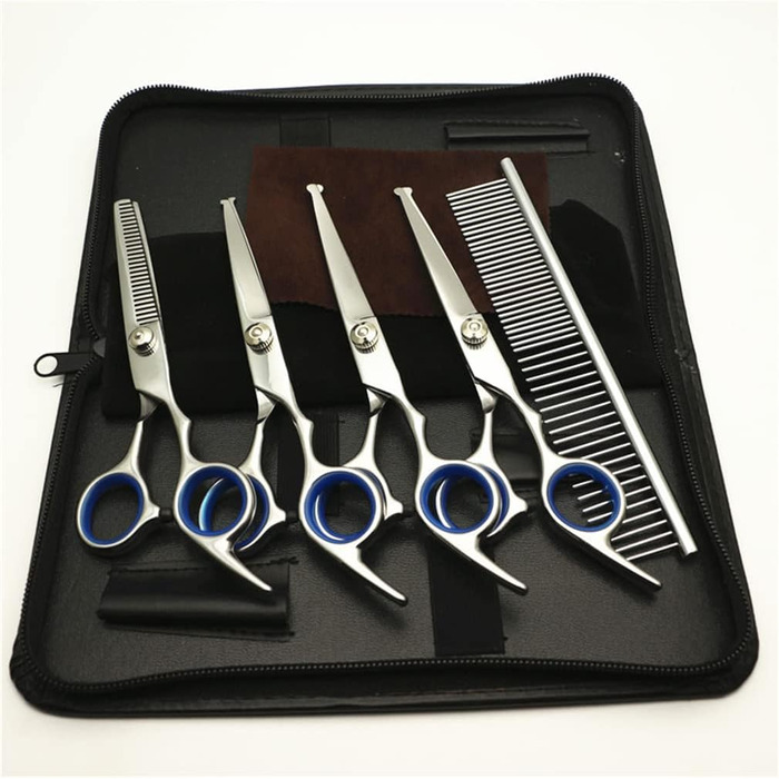 Набір ножиць для грумінгу собак 6 дюймів з безпечними закругленими кінцями, для вирівнювання та стрижки шерсті собак та котів, (5 шт.) з шкіряним чохлом