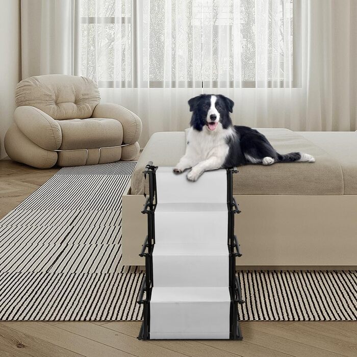 Сходинки для собак - 4 сходинки, портативна пандус для автомобіля, дивана або ліжка, неслизька, витримує до 75 кг (світло-сірий)