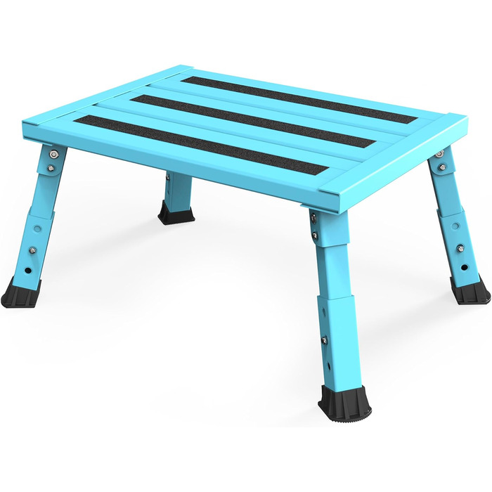 Алюмінієва розкладна сходинка-підставка, 300 кг, 3 сходинки, регульована висота, широка антиковзна поверхня, для автодому, саду та сходинок для собак, легка та складна (Блакитна)