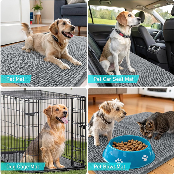 Набір килимків для собак OLANLY, 2 шт., 91.4 x 61 см, поглинають вологу та бруд, швидковисихаючі, антиковзні, миючі. Килимки з джерсі для собак сірого кольору.