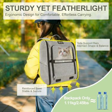 Рюкзак-переноска для собак та котів/цуценят, до 5,9 кг, дихаюча сітка, кишені, безпека, для подорожей (сірий)
