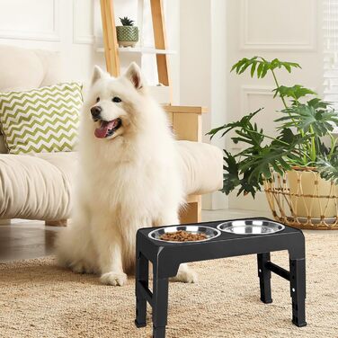 Підвищена годівниця для собак та котів з нержавіючої сталі, 2x1.8L, регульована висота, антиковзаюча, 44x24x8 см, чорна
