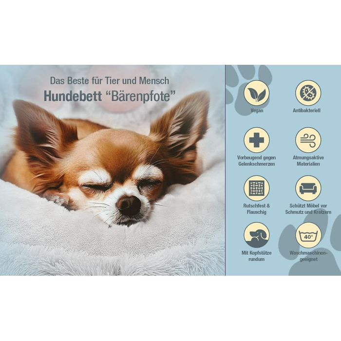 Кругле собаче ліжко Pfoten&nasen® Bärenpfote, 65/105 см, коричневе, плюшеве, для маленьких собак, миється