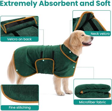 Рушник для собак PETTOM з мікрофібри, швидковисихаючий, бавовняний, супер-поглинаючий, для великих, середніх та маленьких собак (M, Зелений) M Темно-зелений