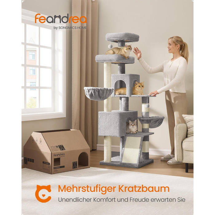 Комплекс для котів Feandrea PCT006G02, 174 см, колір сірий голуб, з платформою та подвійною печерою