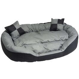 Ліжко для собак Hossis сіре, розмір L 110x80x20 см: м'яке, з подушкою, що перевертається, миється, для великих собак
