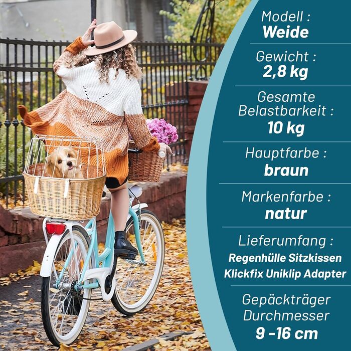 Корзина для собак Pulp + KLICKfix, підходить для всіх багажників - з подушкою та дощовим ковпаком