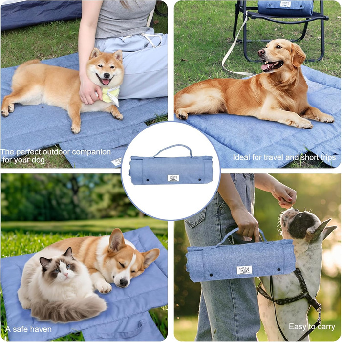 Лежанка для собак та котів, килимок для собак, портативна лежанка, вологостійка, складана, для відпочинку в дорозі, для внутрішнього та зовнішнього використання, кемпінг, подорожі (Блакитний, M)