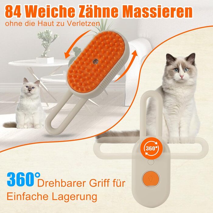 Парова щітка для котів та собак, 2 шт. Зі спреєм, знімна, портативна. Для короткої та довгої шерсті. (Білий + Хакі)