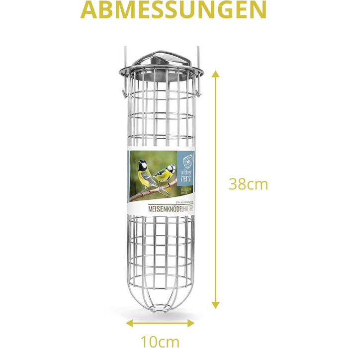 Підставка для синичників Wildtier Herz з нержавіючої сталі - годівниця для 4 синичників, стійка до погодних умов та довговічна, гігієнічна годівниця для цілорічного годування птахів - 38x10 см, срібна