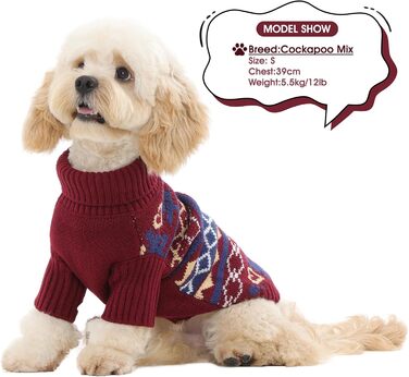 Пуловер для собак на Новий Рік, теплий трикотажний пуловер для собак та котів, зимовий одяг для тварин, найтепліший пуловер з коміром-стійкою (XL, Бордовий)