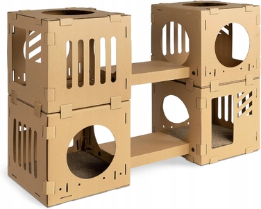 Модульний картонний будинок для котів та кошенят: 4 блоки та 2 містки