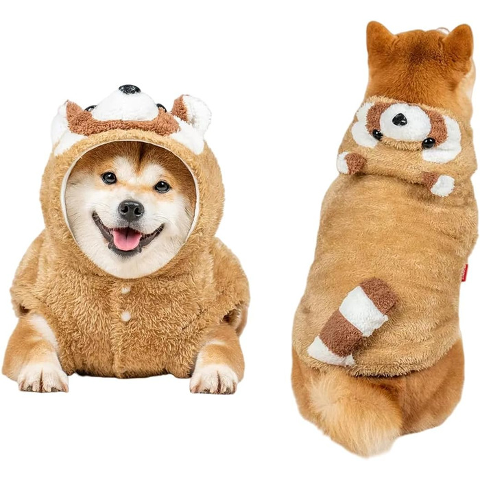 Костюм для собак MuYaoPet на Хелловін: костюм єнота-собаки з теплого флісу, теплий зимовий одяг для маленьких, середніх та великих собак (колір: коричневий, розмір: M)