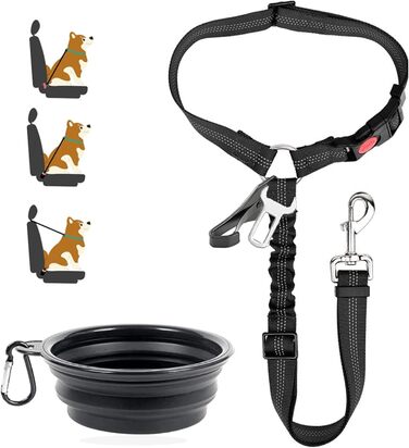 Автомобільний ремінь безпеки для собак Kelivi 3-в-1, чорний. Підходить для великих, середніх та маленьких собак. Ремінь безпеки для тварин, кріплення до підголівника, фіксація, нашийник.