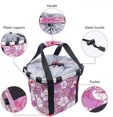 Знімний велосипедний кошик для маленьких тварин - складана передня сумка - портативний візок для котів та собак (фіолетовий)