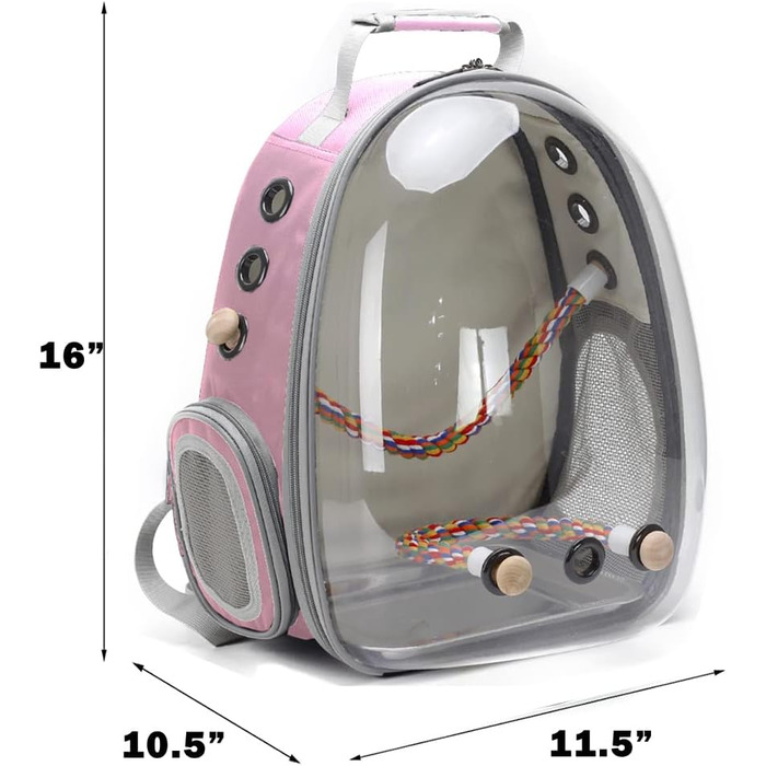 Переноска для птахів Interfashioner® Bird Carrier Rucksack, рюкзак-переноска з підкладкою та стійкою, сіра (rose)