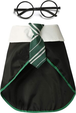 Сорочка для собак на Хелловін Impoosy: костюм кота-чаклуна, мила та м'яка сорочка з окулярами (розмір M, обхват шиї 35,6 см), чорний