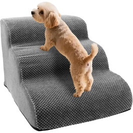Сходинка для собак 3 сходинки, 35 см, знімний чохол, неслизьке дно. Підходить для ліжка, дивана, авто. Сірий колір, щільний матеріал