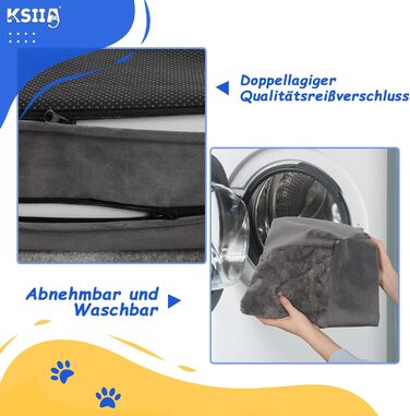 Ортопедичне ліжко для собак середніх порід KSIIA 90x57x16 см, знімний та праний чохол, диван з трьома піднятими бортиками, нековзка основа, пінистий наповнювач, сірий
