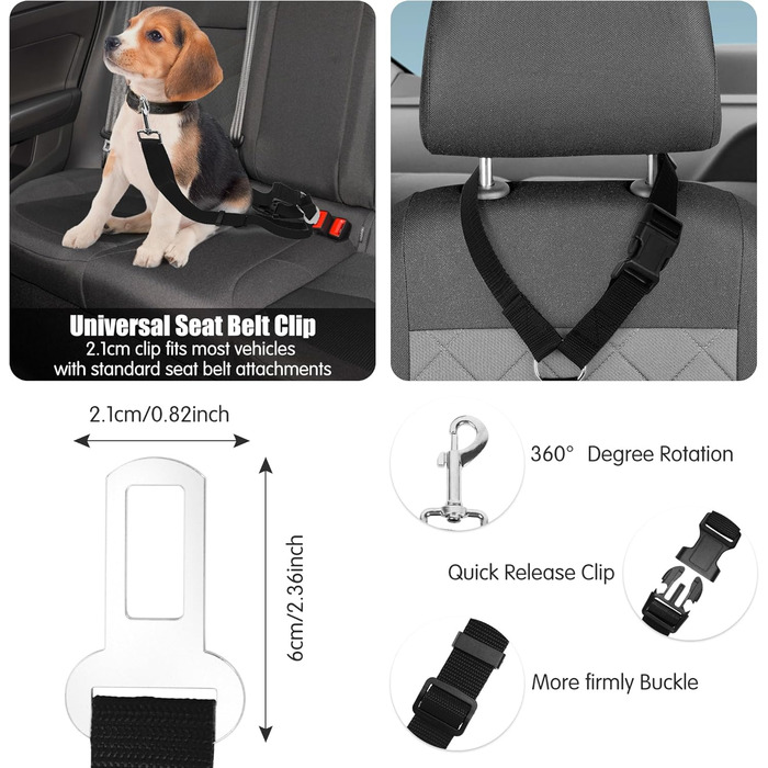Автомобільний ремінь безпеки для собак, поводок для собак у авто, кріплення до підголівника, міцний поводок, шлейка для собак, котів та домашніх тварин (Чорний)