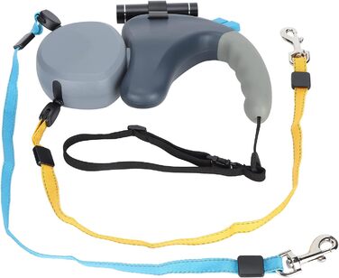 Подвійна собача повідка, висувна повідка з LED-підсвічуванням для двох собак, з фіксатором, регульована, 9,8 футів, 360° без перекручування (сіра)