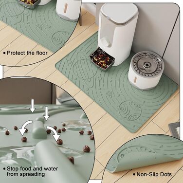 Підкладка під миску для собак та котів OHMO, 60x40 см, силіконова, нековзна, водовідштовхувальна, зелена