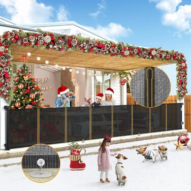 Розсувне захисне оградження для дитини та собаки, 400 см, 105 см заввишки, для сходищ/коридору/внутрішніх/зовнішніх приміщень, білий (чорний)