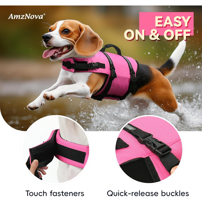 Жилет рятувальний для собак AMZNOVA Rip Stop, рожевий, XL (79-97 см)