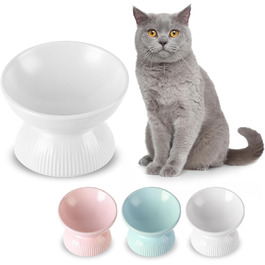 Підвищена годівниця для котів з кераміки - нахилена миска проти блювоти для котів - 280 мл, діаметр 15,5 см, біла