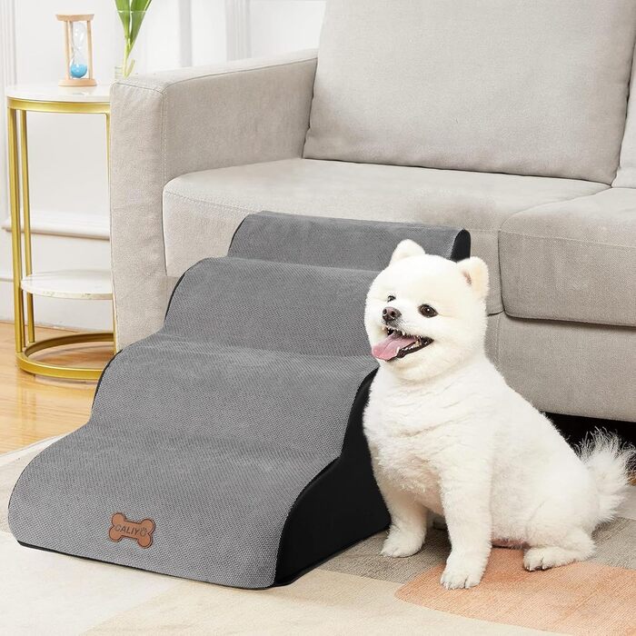 Сходинки для собак Caliyo: 2 сходинки, для маленьких собак та котів, 26 см, знімний чохол та протиковзка підставка, для ліжка, дивану та авто (55×40×26cm), сірі