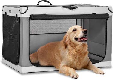 Складаний бокс для великих собак Petsfit, світло-сірий, L 91×61×59 см, міцна транспортна клітка з вентиляційною сіткою для дому та подорожей