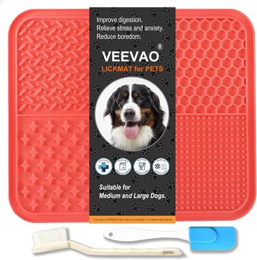 Килимок для собак великих порід VEEVAO XL, 30,5 x 25,4 см, силікон харчового класу, з присосками, для заспокоєння, проти нудьги, колір кораловий