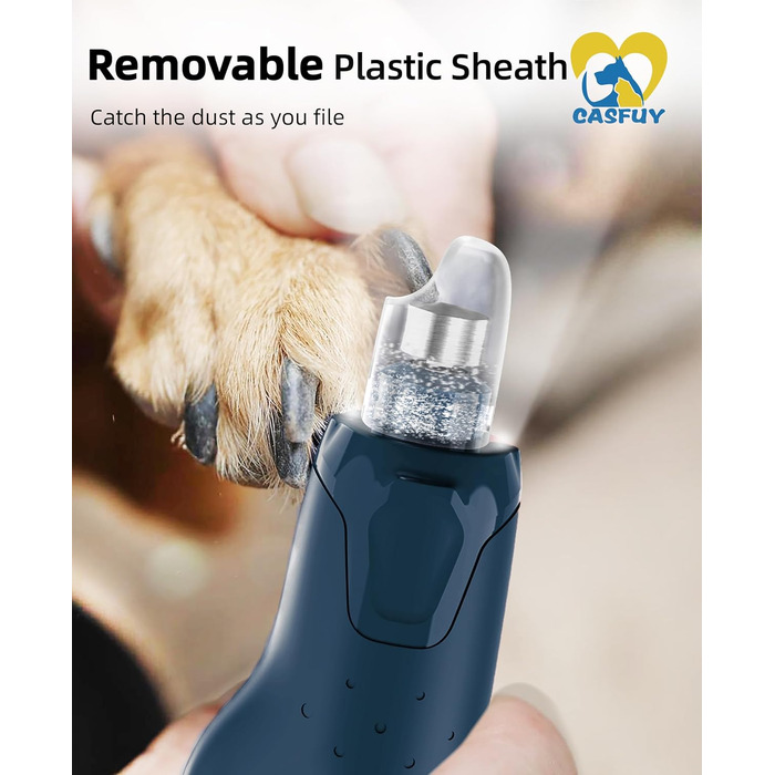 Електричний точилка для кігтів собак та котів Casfuy - 6 режимів, 45 dB, з LED-підсвічуванням, для великих, середніх та маленьких тварин, з захистом від пилу, блакитний