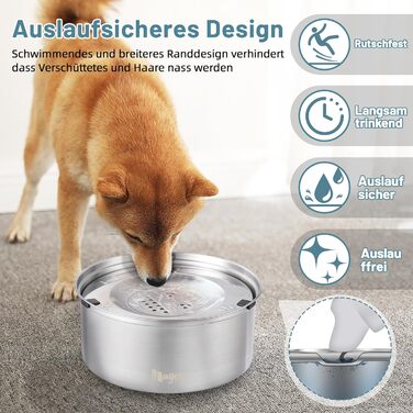 Нержавійна миска для води для собак Nayelf, 1л, анти-салю, не слизька, не протікає, для маленьких та середніх собак