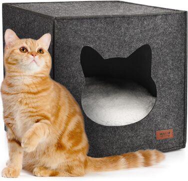 М'яке ліжко для котів ReaVET - затишне гніздечко з подушкою I місце для сну котів з м'якими подушками I дуже м'яке та пухнасте I ліжко для котів з фетру (гніздечко для котів)
