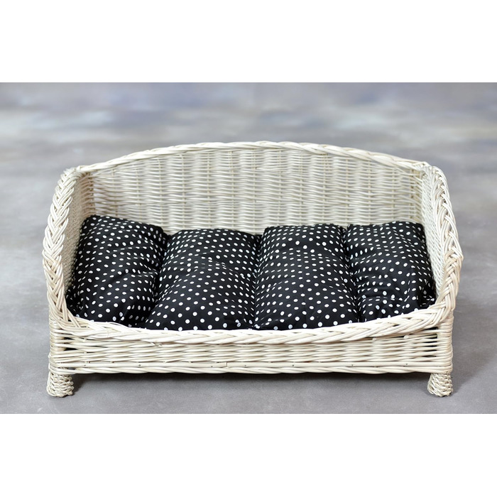 Корзина для собак і котів з плетіння лози з м'яким лежаком, 84x62x42 см, кремовий колір