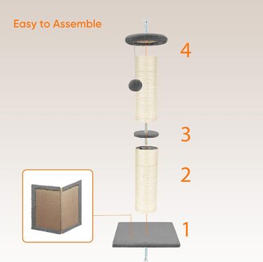 Кігтеточка для котів PAWSCRAT, 81.3 см, великий діаметр, сизаль, з м'ячиком, стійка до подряпин, довговічна, для дому, захист меблів, сірий