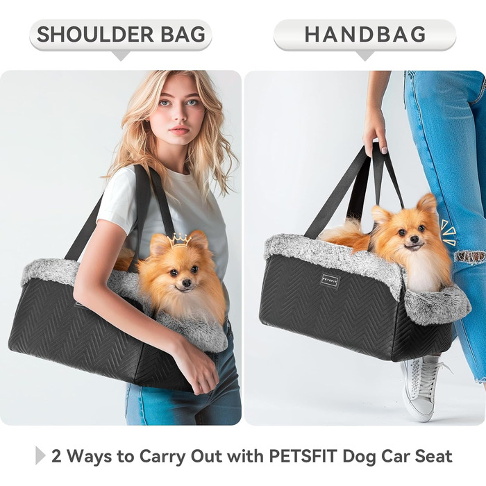 Автокрісло для собак PETSFIT на середню консоль, переносне, чорне, з безпечними гачками та покращеними ременями безпеки для малих собак до 5 кг, люкс