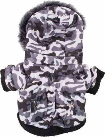 Зимовий теплий нашийник для собак Pet Life з металу, відстібається капюшон, утеплення 3M Thinsulate, камуфляж сірий, для маленьких собак