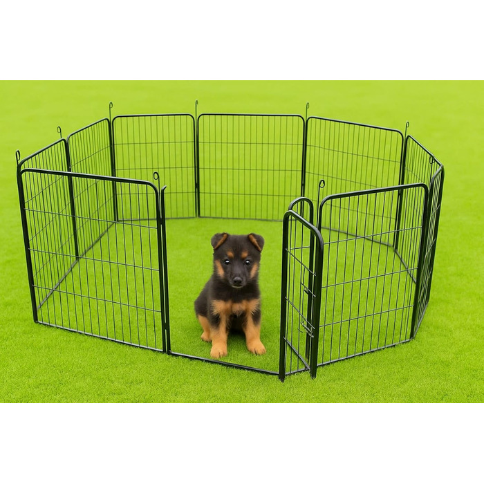 Вигул для цуценят, вольєр, загон для собак, клітка для собак, огорожа для тварин, клітка для дрібних тварин, переносна клітка, вигул для кроликів, кемпінговий забір, кемпінгове огородження, 12 елементів, 80 см