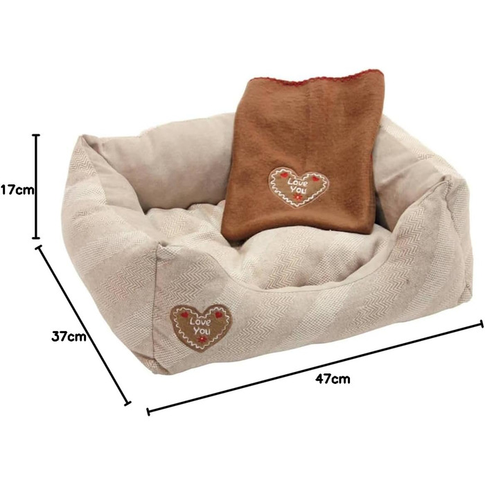 Лежак для домашніх тварин Kerbl Love You, 47x37x17 см / 50x40 см, бежевий, м'який