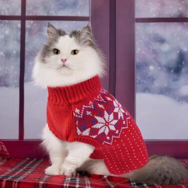 Пуловер для собак KATZINST, теплий флісовий пуловер для маленьких собак, святковий новорічний пуловер, для Французького бульдога, Дакселя, Чихуахуа, Йоркшира, зелений, червоний (M)