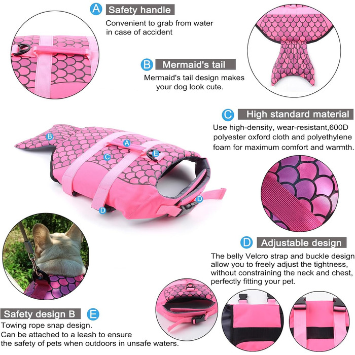 Світшот для собак 'Акула' - рятувальний жилет для Французького бульдога (розмір M, русалка)