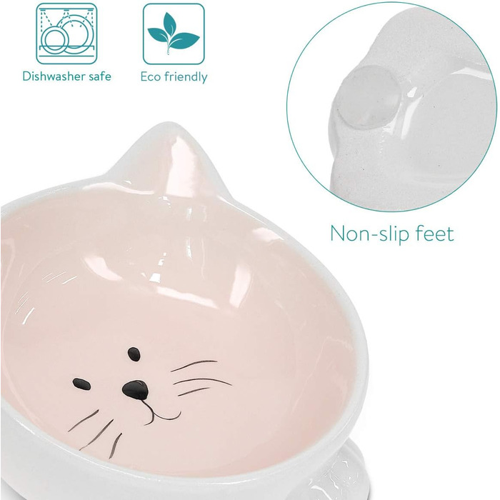 Набір мисок для котів Navaris (2 шт.) - кераміка, неслизькі, для води та корму, можна мити в посудомийній машині (рожевий)