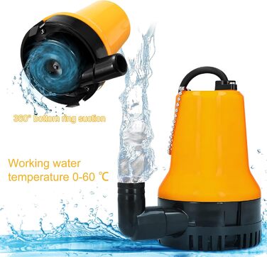 EXLECO Занурювальний насос DC 12V 50W, 4200 л/год, для брудної та чистої води, портативний, з кабелем 2,3 м, хомутом і крокодилами, для басейну, ставка, свердловини